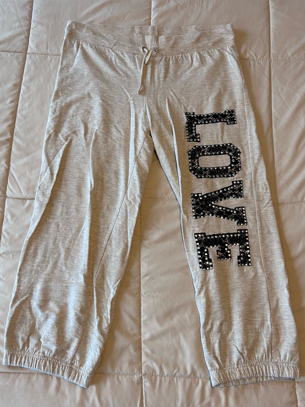 Girls' ‘LOVE' Jogger Pants with Sequin Accent